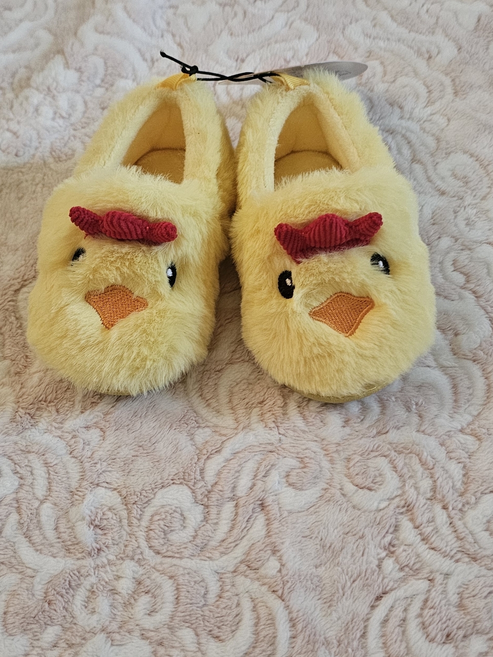 wonder nation Yellow Plush Chick Slip-Ons with Red Comb Detail